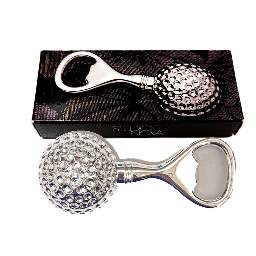 NEW - Studio Nova “Tee Time” Silver Golf Ball Shaped Metal Bottle Opener Barware